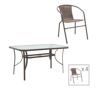 Τραπεζαρία Ensure-Obbi pakoworld 5τεμ μέταλλο σε καφέ απόχρωση 140x80x70εκ |  Σετ τραπεζαρία κήπου στο espiti