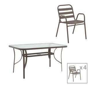 Τραπεζαρία Sussie-Ensure pakoworld 5τεμ μέταλλο-γυαλί σε καφέ απόχρωση 120x70x70εκ |  Σετ τραπεζαρία κήπου στο espiti