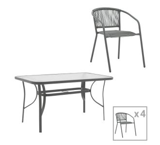 Τραπεζαρία Ensure-Lindaria pakoworld σετ 5τεμ μέταλλο-γυαλί σε ανθρακί απόχρωση 120x70x70εκ |  Σετ τραπεζαρία κήπου στο espiti