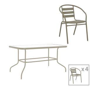 Τραπεζαρία Tade-Valor pakoworld 5τεμ μέταλλο-γυαλί σε σαμπανιζέ απόχρωση 110x60x70εκ |  Σετ τραπεζαρία κήπου στο espiti