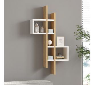 Ραφιέρα τοίχου Garel pakoworld σε oak-λευκή απόχρωση 53,8x19,6x108εκ |  Ραφιέρες τοίχου στο espiti