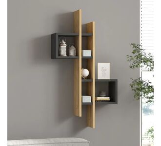 Ραφιέρα τοίχου Garel pakoworld σε oak-ανθρακί απόχρωση 53,8x19,6x108εκ |  Ραφιέρες τοίχου στο espiti