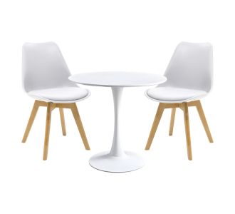 Τραπεζαρία Elijah-Gaston pakoworld σετ 3τεμ pp-pu σε λευκή απόχρωση με φυσικό πόδι Φ60x74εκ |  Σετ τραπεζαρίες στο espiti