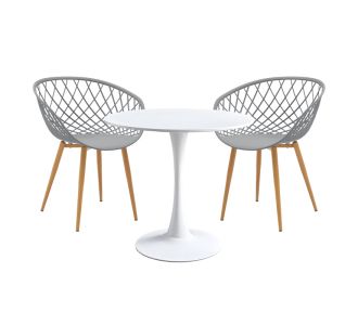 Τραπεζαρία Elijah-Ezra pakoworld σετ 3τεμ pp-pu σε γκρι-λευκή απόχρωση με φυσικό πόδι Φ60x74εκ |  Σετ τραπεζαρίες στο espiti