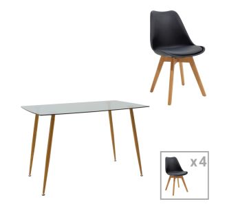 Τραπεζαρία Chloe -Gaston pakoworld σετ 5τεμ γυάλινο 8χιλ ανθρακί - πόδι φυσικό 120x70x75εκ |  Σετ τραπεζαρίες στο espiti