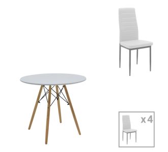 Τραπεζαρία Julita-Parker pakoworld σετ 5τεμ MDF λευκό-πόδια φυσικό Φ80x73εκ |  Σετ τραπεζαρίες στο espiti