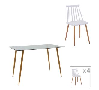 Τραπεζαρία Chloe-Aurora I pakoworld σετ 5τεμ γυάλινο 8χιλ ανθρακί - πόδι φυσικό 120x70x75εκ |  Σετ τραπεζαρίες στο espiti