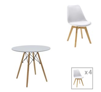 Τραπεζαρία Julita-Gaston σετ 5τεμ pakoworld MDF και ξύλο οξιάς σε λευκή-φυσική απόχρωση Φ80x73εκ |  Σετ τραπεζαρίες στο espiti