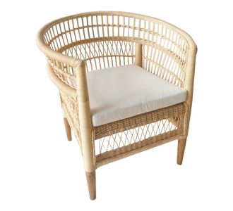 Πολυθρόνα Necorian paakoworld teak ξύλο με pe rattan σε φυσική απόχρωση και λευκό μαξιλάρι 80x70x87εκ |  Πολυθρόνες τραπεζαρίας στο espiti