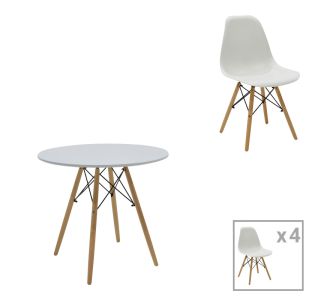 Τραπεζαρία Julita σετ 5τεμ pakoworld MDF και ξύλο οξιάς σε λευκή-φυσική απόχρωση Φ80x73εκ |  Σετ τραπεζαρίες στο espiti