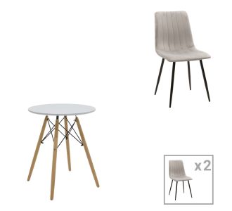 Τραπεζαρία Julita-Noor pakoworld σετ 3τεμ  MDF λευκό-γκρι-πόδια φυσικό Φ60x73εκ |  Σετ τραπεζαρίες στο espiti
