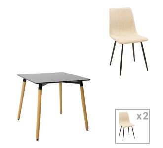 Τραπεζαρία Natali-Noor pakoworld σετ 3τεμ  MDF λευκό-μπεζ-μαύρο 80x80x76εκ |  Σετ τραπεζαρίες στο espiti