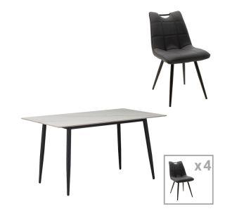 Τραπεζαρία Gustas-Nely pakoworld σετ 5τεμ λευκό μαρμάρου sintered stone-pu ανθρακί 120x60x75εκ |  Σετ τραπεζαρίες στο espiti