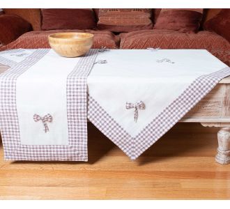 καρέ (90cm x 90cm) bow ivory/μωβ 6978000001623 SilkFashion |  Τραπεζομάντηλα στο espiti