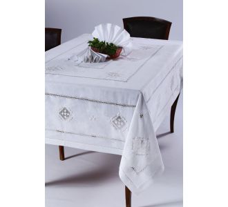 Χειροποίητο τραπεζομάντηλο 8702 (170cm x 220cm) λευκό 6978000003063 SilkFashion |  Τραπεζομάντηλα στο espiti