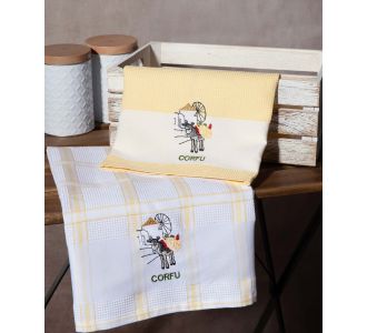 Σετ 2 τεμαχίων ποτηρόπανα (50cm x 70cm) ανεμόμυλος κίτρινο CORFU 6978000003300 SilkFashion |  Πετσέτες Κουζίνας στο espiti