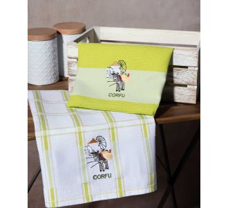 Σετ 2 τεμαχίων ποτηρόπανα (50cm x 70cm) ανεμόμυλος πράσινο CORFU 6978000003312 SilkFashion |  Πετσέτες Κουζίνας στο espiti