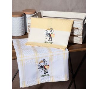 Σετ 2 τεμαχίων ποτηρόπανα (50cm x 70cm) ανεμόμυλος κίτρινο GREECE 6978000003324 SilkFashion |  Πετσέτες Κουζίνας στο espiti