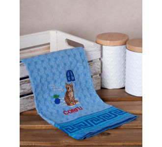 Σετ 12 τεμαχίων ποτηρόπανα γκοφρέ (50cm x 70cm) μπλέ γάτα CORFU 6978000004216 SilkFashion |  Πετσέτες Κουζίνας στο espiti