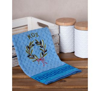 Σετ 12 τεμαχίων ποτηρόπανα γκοφρέ (50cm x 70cm) μπλέ στεφάνι KOS 6978000004377 SilkFashion |  Πετσέτες Κουζίνας στο espiti
