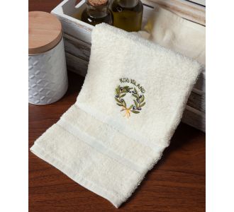 Δωδεκάδα πετσέτες χεριών (30cm x 50cm) ivory με στεφάνι ΚΩΣ 6978000004841 SilkFashion |  Πετσέτες Κουζίνας στο espiti