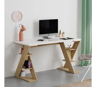 Γραφείο εργασίας Papillon Megapap χρώμα sapphire oak - λευκό 137x60x75εκ |  Γραφεία στο espiti