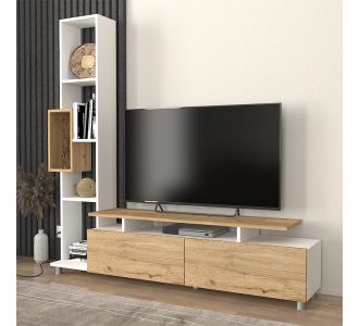 Σύνθεση τηλεόρασης Tulip Megapap χρώμα λευκό - sepet oak 160x29,5x160εκ. |  Έπιπλα τηλεόρασης στο espiti