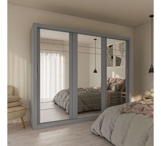 Ντουλάπα Grandio Γκρι με καθρέφτη 250x60x215cm AlphaB2B |  Ντουλάπες ρούχων στο espiti