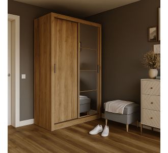 Ντουλάπα Linea Χρυσό Δρυς με καθρέφτη 120x60x215cm AlphaB2B |  Βιτρίνες - Έπιπλα εισόδου στο espiti