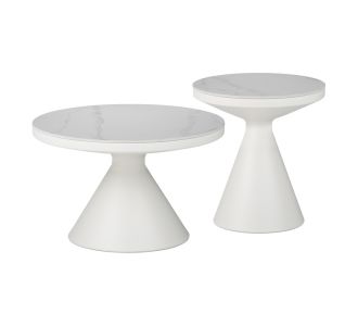 Βοηθητικά τραπέζια Coozlin Inart sintered stone σε απόχρωση λευκό μαρμάρου με λευκό μέταλλο |  Τραπεζάκια βοηθητικά στο espiti