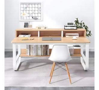 Γραφείο εργασίας Evrepy pakoworld mdf σε oak απόχρωση με λευκό μέταλλο 100x60x73εκ |  Γραφεία στο espiti