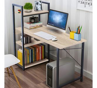 Γραφείο εργασίας Bencour pakoworld με βιβλιοθήκη mdf σε φυσική απόχρωση με μαύρο μέταλλο 90x40x73εκ |  Γραφεία στο espiti