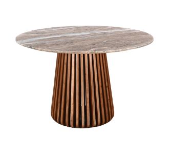 Τραπέζι Mable pakoworld μασίφ ξύλο ακακίας σε φυσική απόχρωση και επιφάνεια μαρμάρου Φ120x76εκ |  Τραπέζια στο espiti