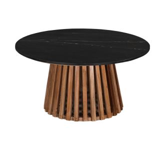 Τραπέζι σαλονιού Mable pakoworld μασίφ ξύλο ακακίας σε φυσική απόχρωση και επιφάνεια μαύρου μαρμάρου Φ100x45εκ |  Τραπεζάκια σαλονιού στο espiti