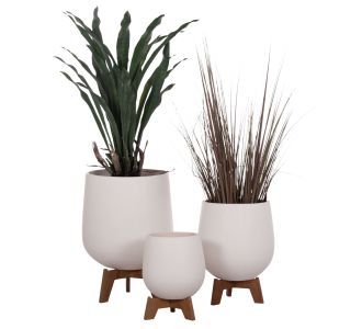 ΣΕΤ 3 ΓΛΑΣΤΡΕΣ ΜΕ ΞΥΛΙΝΕΣ ΒΑΣΕΙΣ TRYLL HM4681.02 FIBER CEMENT ΛΕΥΚΟ |  Λουλούδια στο espiti