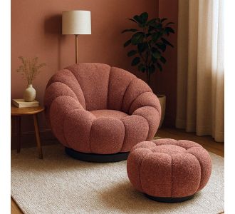 Πολυθρόνα περιστρεφόμενη με σκαμπό Nester pakoworld μπουκλέ ύφασμα σε απόχρωση σάπιο μήλο 98x97x69εκ |  Σκαμπώ στο espiti