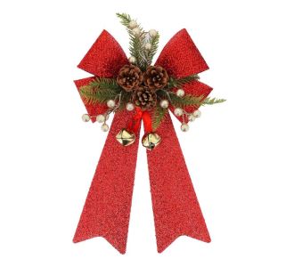 Beauty Home Φιόγκος με κουκουνάρια και κλαδιά με κόκκινο γκλίτερ 26 x 41 cm       |  Χριστουγεννιάτικα Διακοσμητικά στο espiti