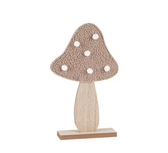 Beauty Home Μανιτάρι σε βάση, ξύλο με μπουκλέ Με φουντάκια, ταμπά και λευκό 30 x 18 cm       |  Χριστουγεννιάτικα Διακοσμητικά στο espiti
