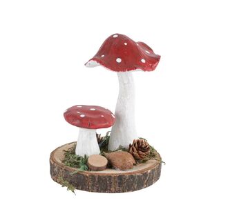 Beauty Home 2 μανιτάρια σε ξύλινη βάση  Ø9.5 x 12.5 cm       |  Χριστουγεννιάτικα Διακοσμητικά στο espiti