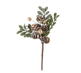 Beauty Home Κλαδί  με μούρα και κουκουνάρια χιονισμένο, πράσινο και χρυσό 19 cm       |  Χριστουγεννιάτικα Διακοσμητικά στο espiti