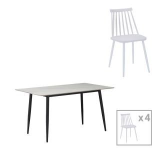 Τραπεζαρία Aurora I-Gustas pakoworld σετ 5τεμ sintered stone-μαύρο-λευκό 120x60x75εκ |  Σετ τραπεζαρίες στο espiti