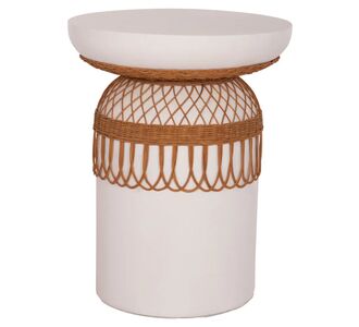 ΤΡΑΠΕΖΙ ΤΡΑΠΕΖΑΡΙΑΣ PRILEP HM18159.02 FIBER CEMENT ΛΕΥΚΟ & RATTAN--Φ60x76,5Υεκ |  Τραπεζάκια σαλονιού στο espiti