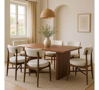 Τραπεζαρία Eleganza-Raudi pakoworld σετ 7τεμ mdf σε καρυδί-εκρού απόχρωση 180x99x75.8εκ |  Σετ τραπεζαρίες στο espiti