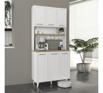 Έπιπλο κουζίνας Potter 3 Megapap χρώμα λευκό - rota oak 90x40x196,1εκ. |  Ντουλάπια στο espiti
