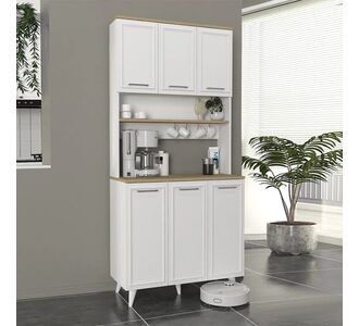 Έπιπλο κουζίνας Potter 3 Megapap χρώμα λευκό - rota oak 90x40x196,1εκ. |  Ντουλάπια στο espiti