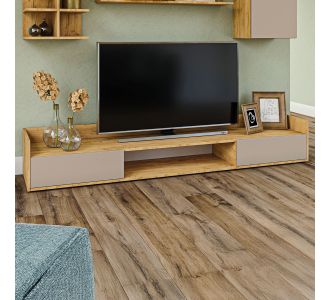 Έπιπλο TV Callisto Χρυσό Δρυς-Γκρεζ 200x40x30cm AlphaB2B |  Έπιπλα τηλεόρασης στο espiti