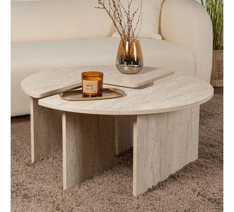 Τραπεζάκι σαλονιού σετ 2 τμχ Moira Megapap χρώμα travertine Ø90x41εκ. |  Τραπεζάκια σαλονιού στο espiti
