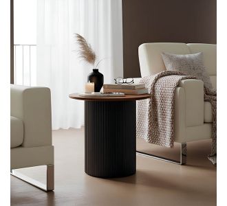 Βοηθητικό τραπέζι Dovel pakoworld mdf σε καρυδί-μαύρη απόχρωση Φ50x45εκ |  Τραπεζάκια βοηθητικά στο espiti