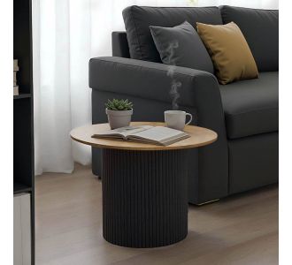 Τραπέζι σαλονιού Dovel pakoworld mdf σε sonoma-μαυρη απόχρωση Φ70x40εκ |  Τραπεζάκια σαλονιού στο espiti