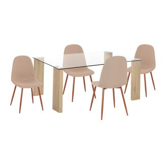 ΣΕΤ ΤΡΑΠΕΖΑΡΙΑΣ 5ΤΜΧ LEOMOR HM21270.01 ΤΡΑΠΕΖΙ & 4 ΚΑΡΕΚΛΕΣ - ΜΠΕΖ ΥΦΑΣΜΑ |  Σετ τραπεζαρίες στο espiti